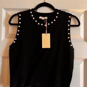 Black Sleeveless Top with Pearl Accents NWT